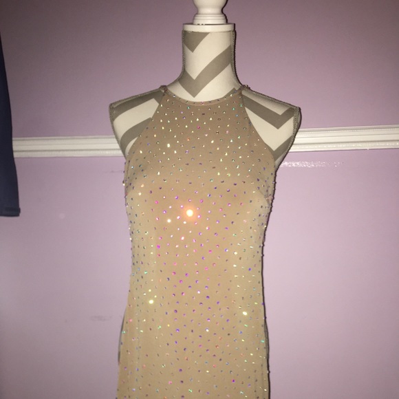 Tan Jeweled Jovani Prom Dress - Picture 1 of 5